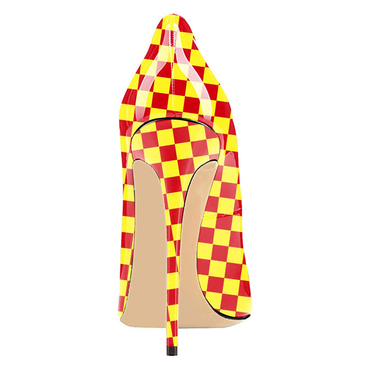 Yellow & Red Slip-On Checkered Printed Stiletto Heel Pumps for Women