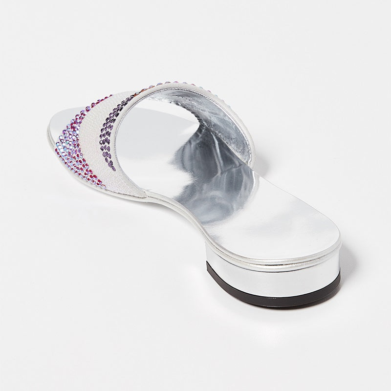 Silver Rhinestones Sequin Flats Slide Sandals for Women