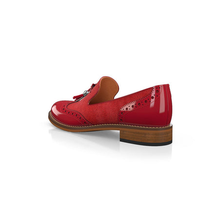Chic Red Patent Leather Perforated Design Women's Loafers with Tassel