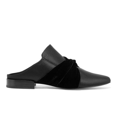 Black Round Toe Knotted Mule Loafers for Women