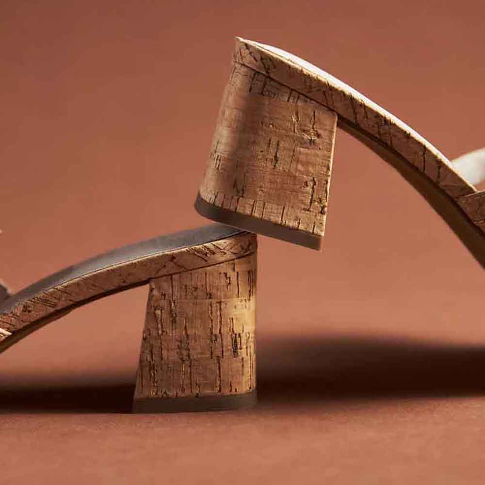 Beige Vegan Leather Square Toe Block Heel Floral Cork Mules