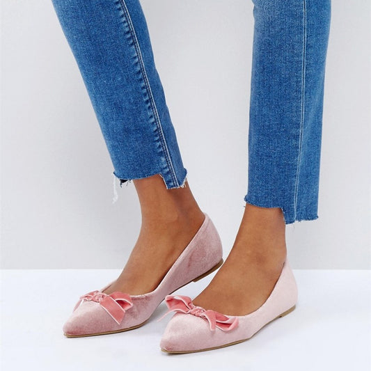 Women's Pink Pointy Toe Comfortable Flats with Bow