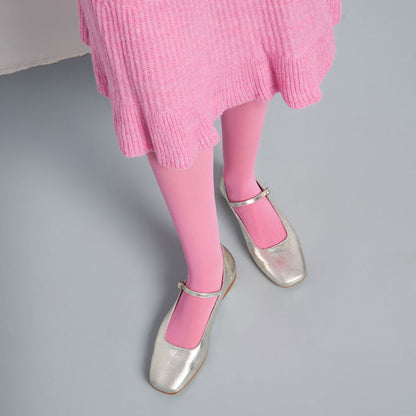 Silver Vegan Leather Distressed Square Toe Buckle Strap Ballet Flats