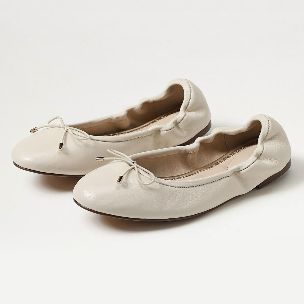 Ivory Bow Elastic Top Line Slip-On Ballet Flats with Round Toe