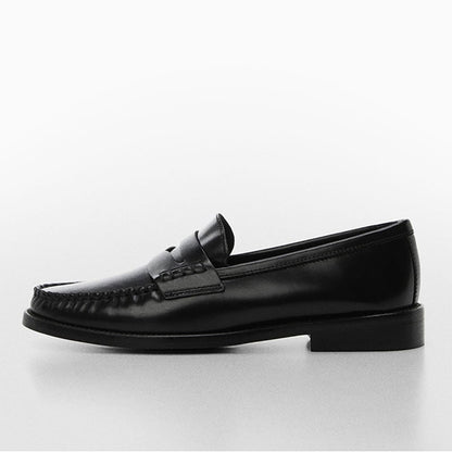 Black Vegan Leather Round Toe Flat Slip-On Formal Loafers