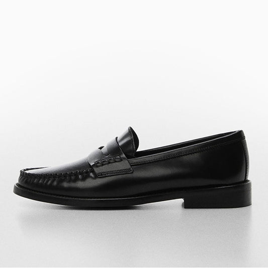 Black Vegan Leather Round Toe Flat Slip-On Formal Loafers