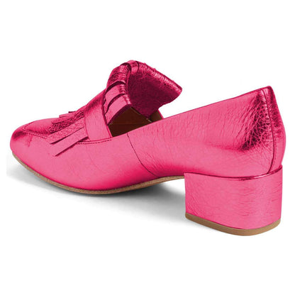 Hot Pink Square Toe Block Heel Slip-On Fringe Women's Loafers