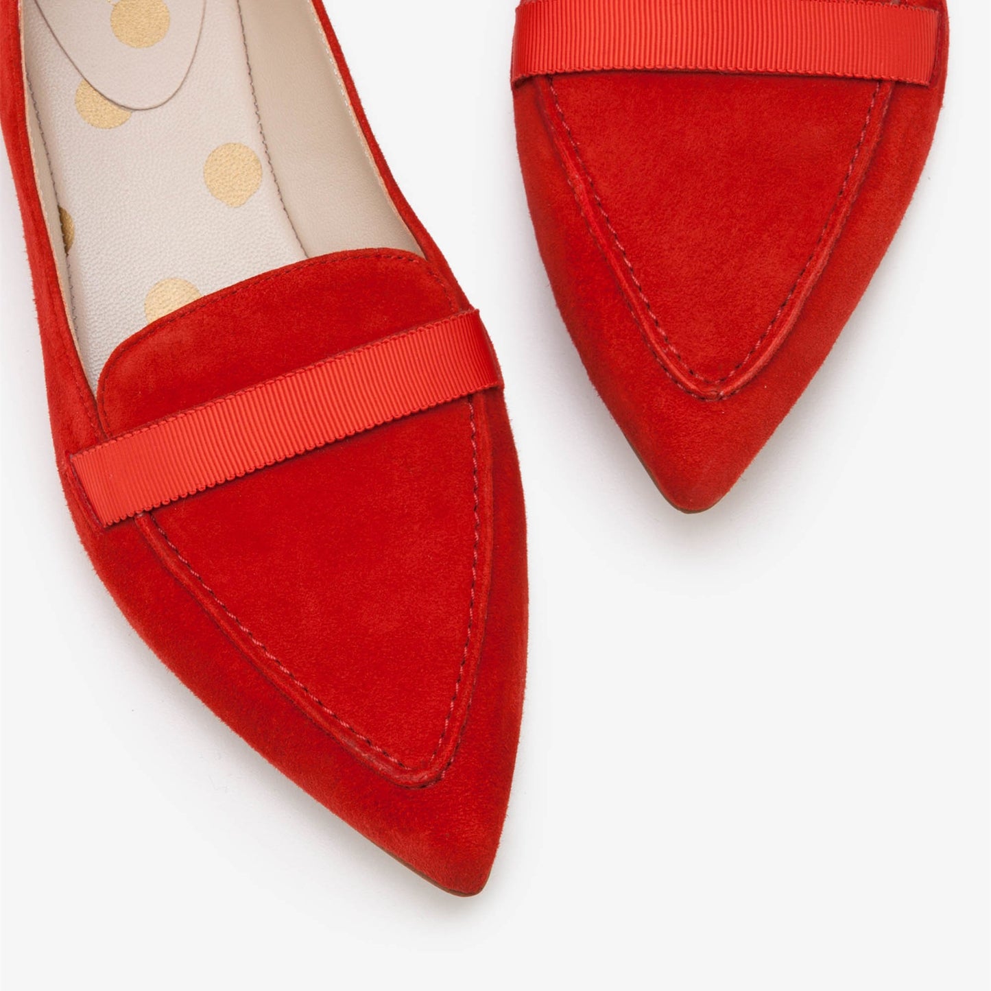 Red Vegan Suede Loafers for Women Pointy Toe Flats