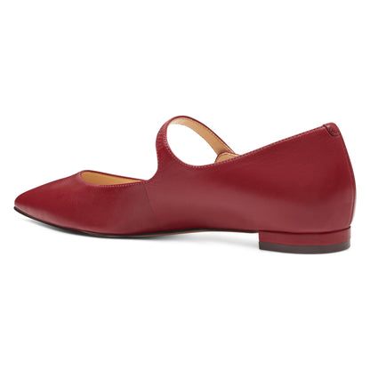 Maroon Mary Jane Shoes Flower Buckle Pointed Toe Flats