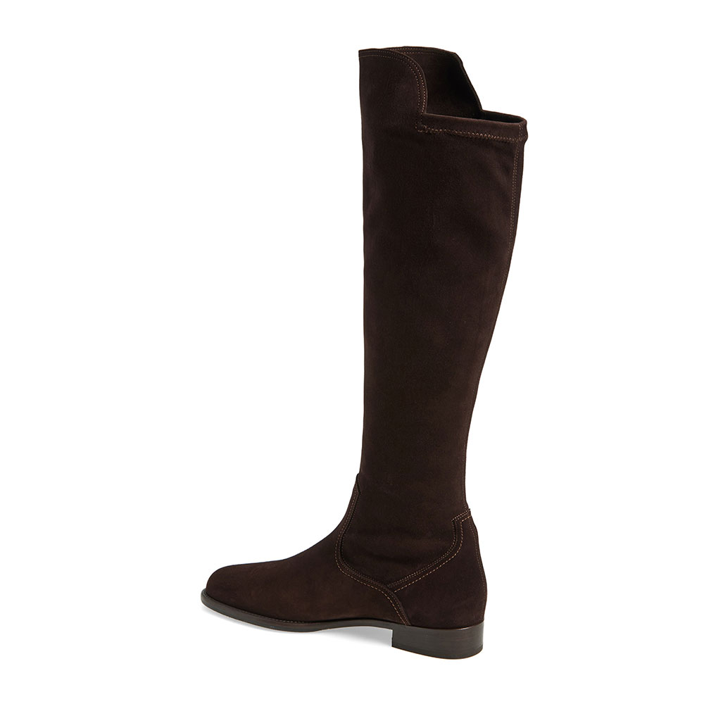 Classic Dark Brown Vegan Suede Round Toe Flat Knee High Boots