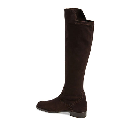 Classic Dark Brown Vegan Suede Round Toe Flat Knee High Boots