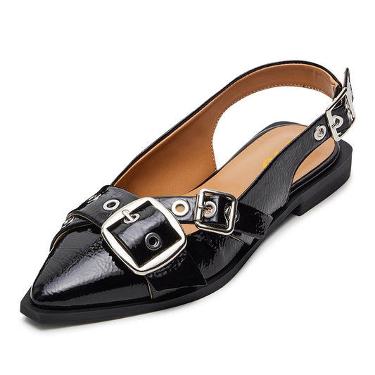 Women's Faux Leather Pointed Toe Classic Black Slingback Flats