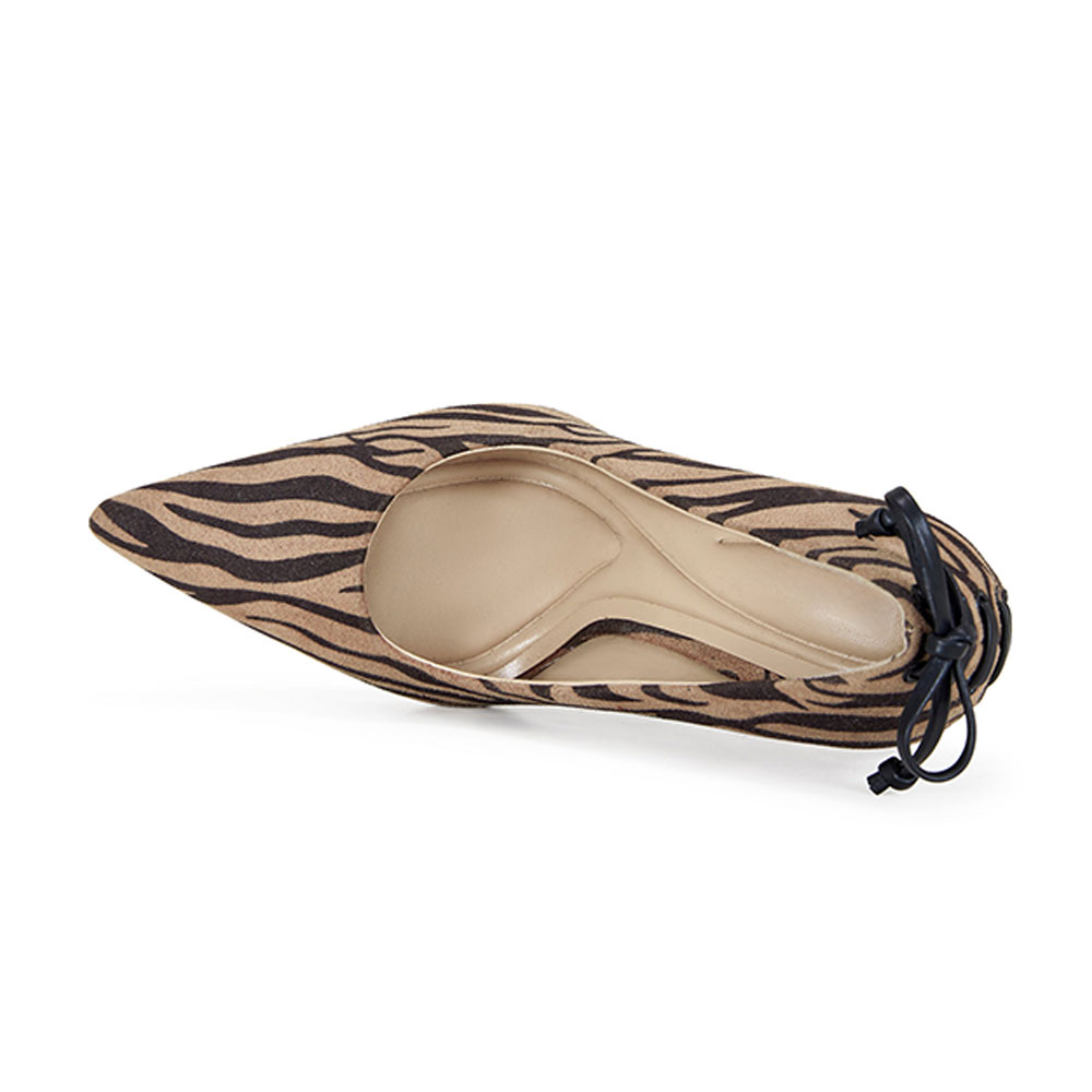 Zebra Print Pointed Toe Back Lace-Up Vegan Suede Wedge Pumps