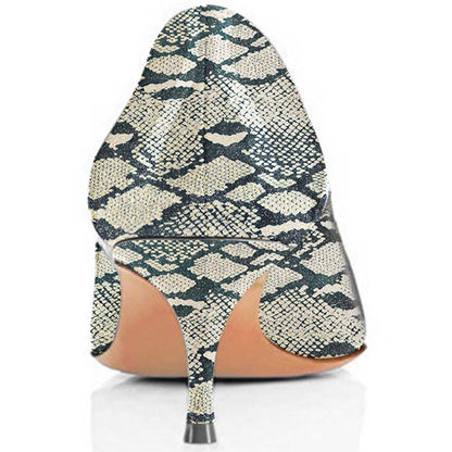 Women's Chic Python Pointed Toe Kitten Heel Pumps Dress Shoes