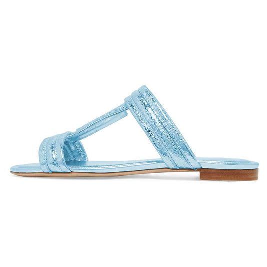 Blue T Strap Flat Beach Sandals