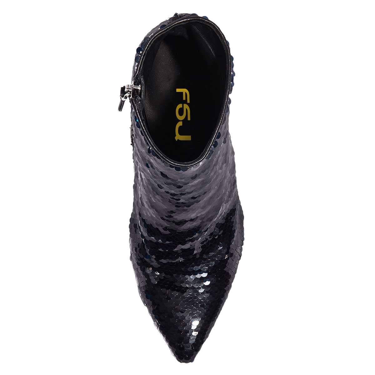 Women's Sequin Pointed Toe Stiletto Heel Ankle Boots in Black