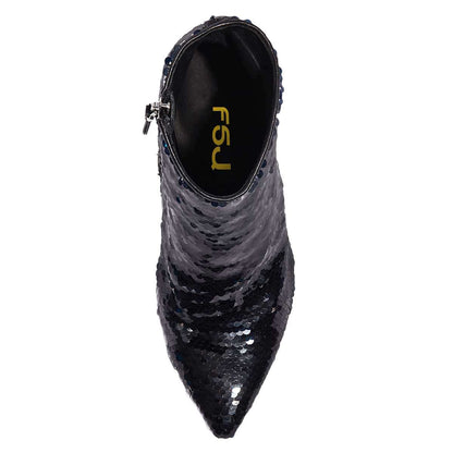 Women's Sequin Pointed Toe Stiletto Heel Ankle Boots in Black