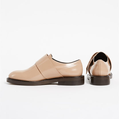 Beige Round Toe Agraffe Flats Women's Loafers
