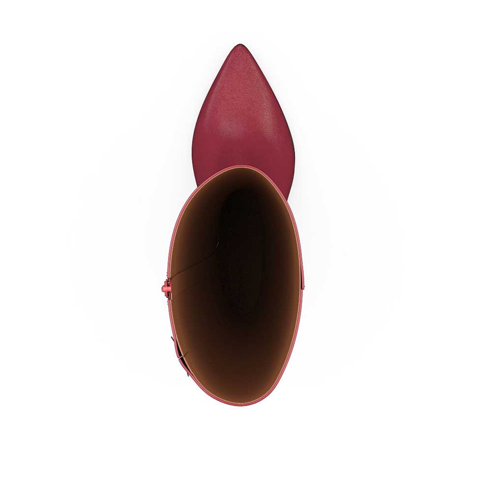 FSJ Burgundy Pointed Toe Heeled Knee High Boots with Ring Buckle