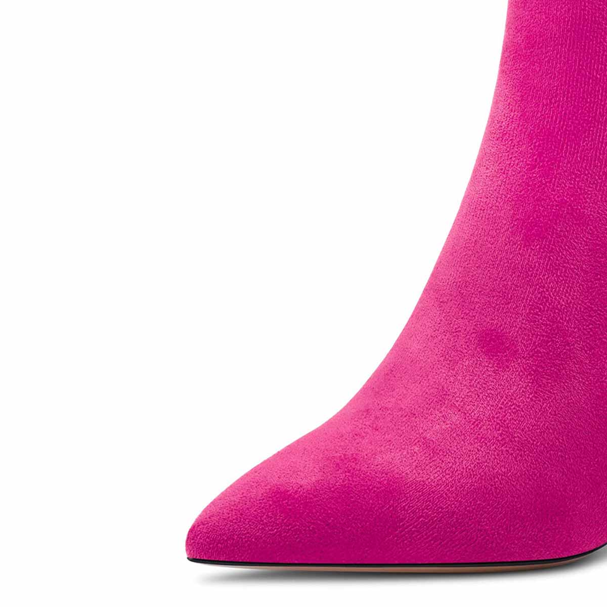 Vegan Suede Pointed Toe Kitten Heeled Ankle Boots in Fuchsia