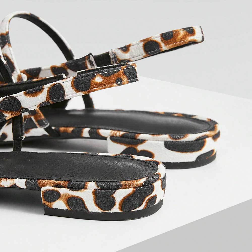 White & Brown Vegan Suede Leopard Print Pointy Toe Slingback Flats