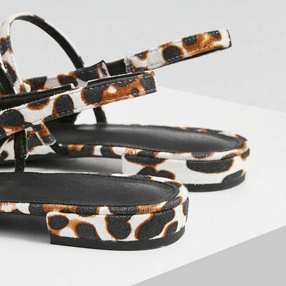 White & Brown Vegan Suede Leopard Print Pointy Toe Slingback Flats