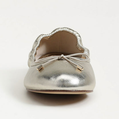 Champagne Metallic Shoes Elastic Top Line Round Toe Bow Ballet Flats