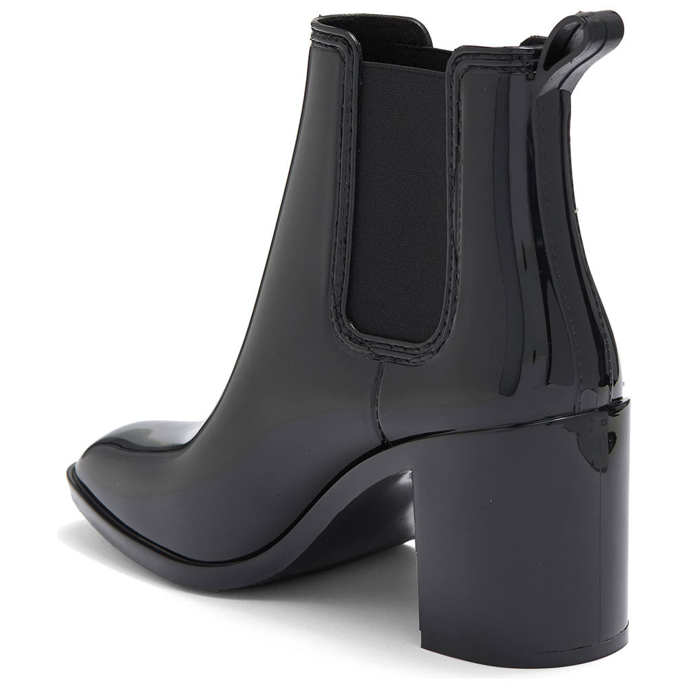 Black Closed Square Toe Chelsea Booties Block Heel Ankle Boots
