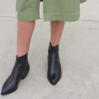 Black Block Heel Back Zipper Ankle Boots with Pointed Toe