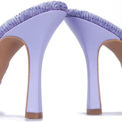 Light Purple Square Toe Twisted Strap Woven High Heel Mules for Women