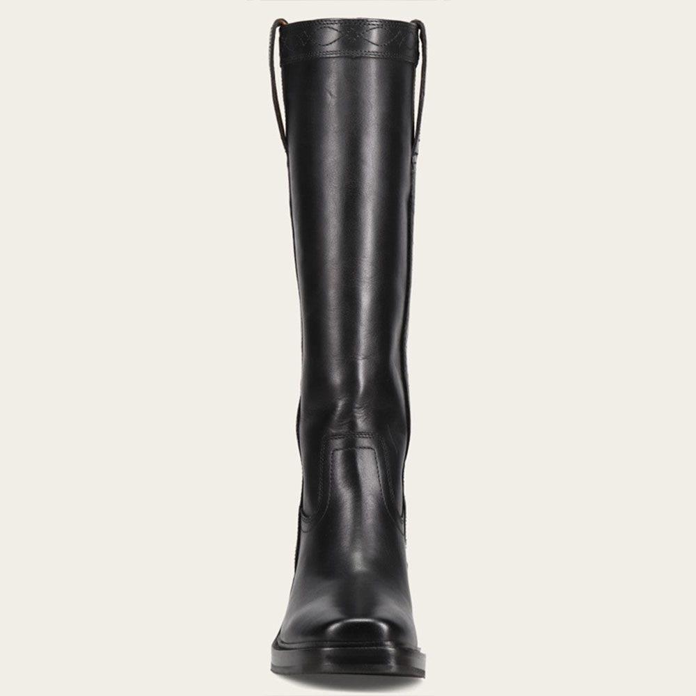 Black Pull-On Square Toe Block Heel Knee High Boots for Women