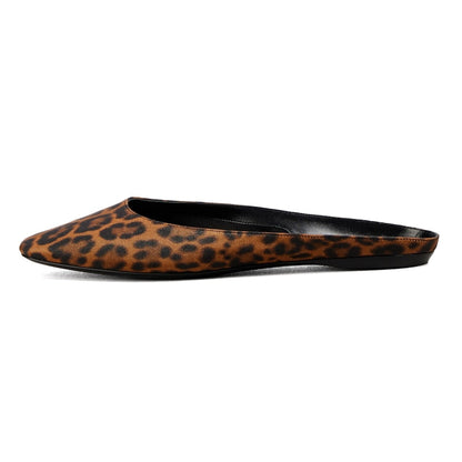 Women's Chic Leopard Print Satin Flat Mules with Square Toe