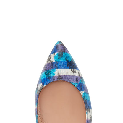 Blue Python Embossed Cut Out Women's Pointed Toe Flats with Tassels