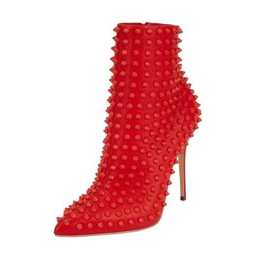 Women's Red Fashion Stiletto Heel Pointy Toe Ankle Boots with Rivets