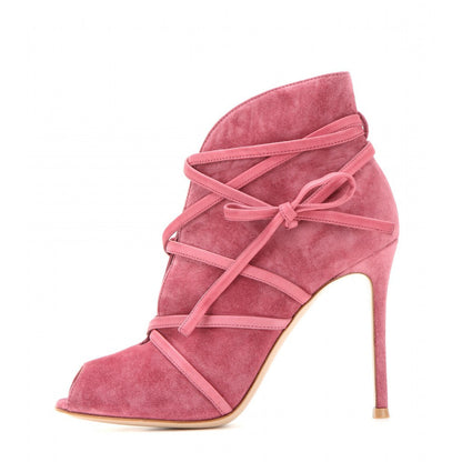 Women's Pink Peep Toe Strappy Stiletto Heel Ankle Boots