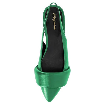 Classic Green Vegan Leather Slingback Pointed Toe Flats
