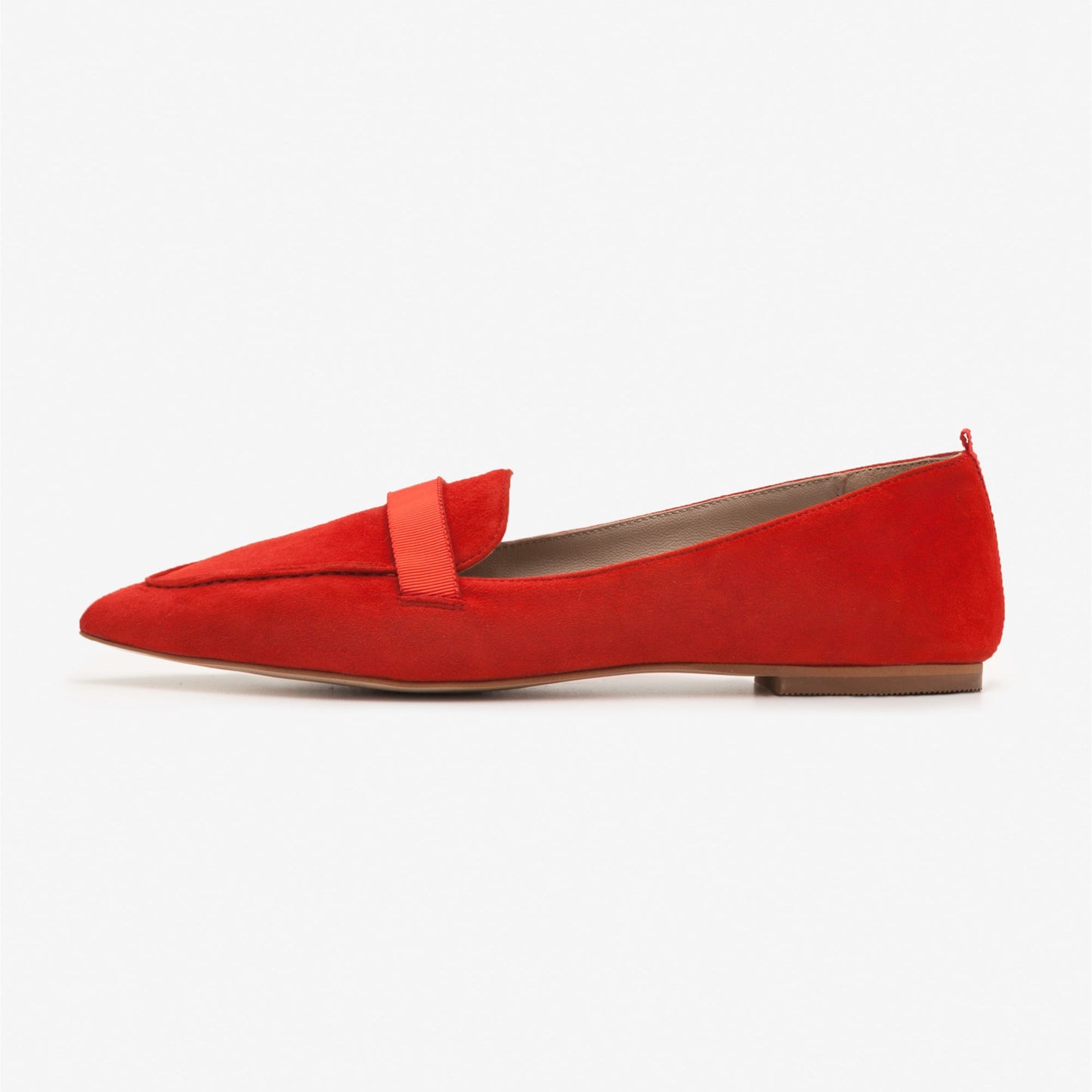 Red Vegan Suede Loafers for Women Pointy Toe Flats