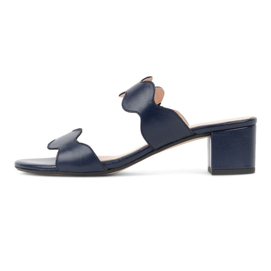 Two Straps Open Toe Block Heel Navy Blue Women's Mules Sandals