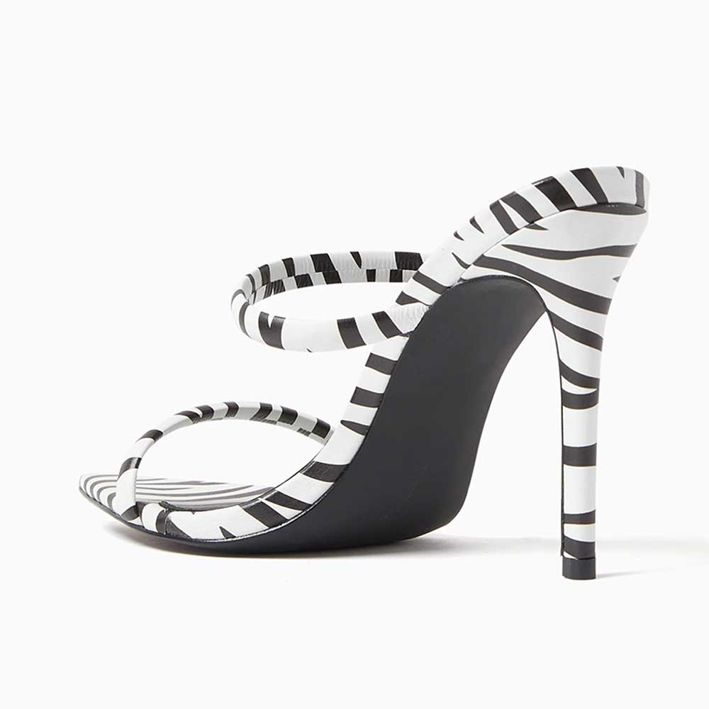 Black & White Zebra Print Pointy Toe Stiletto Heel Mules Sandals
