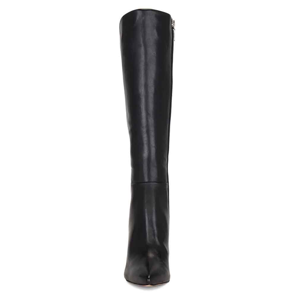 Black Pointed Toe Stiletto Heel Side-Zip Knee High Boots