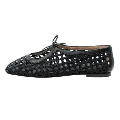 Casual Black Hollow-Out Braided Lace Up Women's Dress Flats