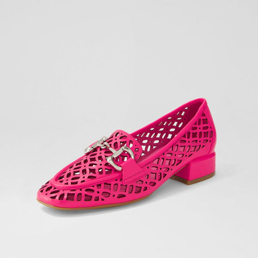 Hot Pink Square Toe Cutout Heeled Loafers with Horsebit
