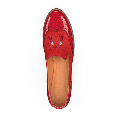 Chic Red Patent Leather Perforated Design Women's Loafers with Tassel