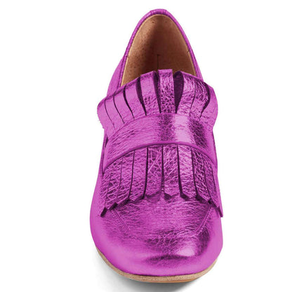 Fuchsia Square Toe Chunky Heels Fringe Women's Loafers