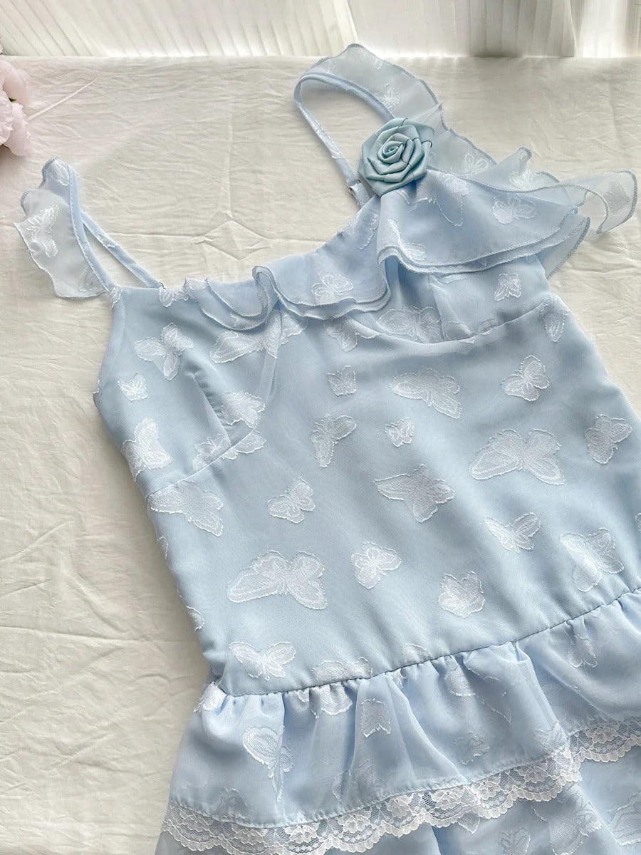 Sweet Light Blue Cake Skirt Multi-layer Lace Chiffon Short 16th Birthday Homecoming Dress P3994