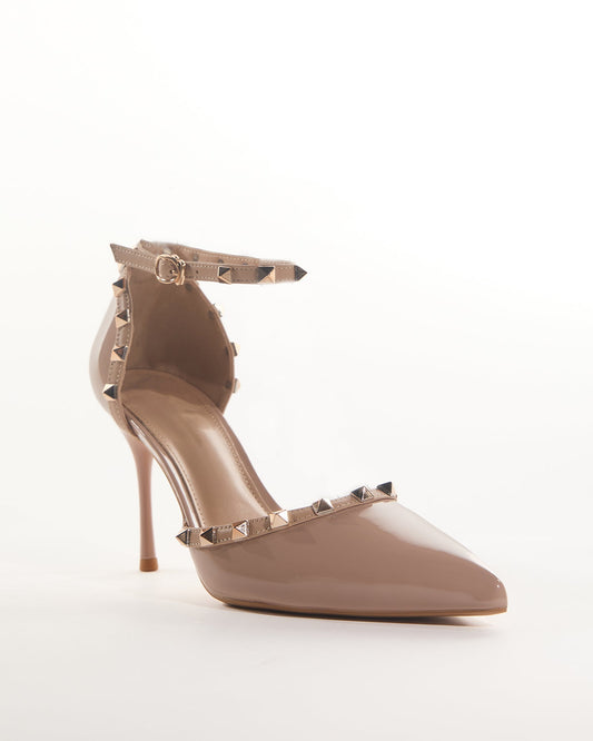 Nella Rivet Strap Pumps In Beige