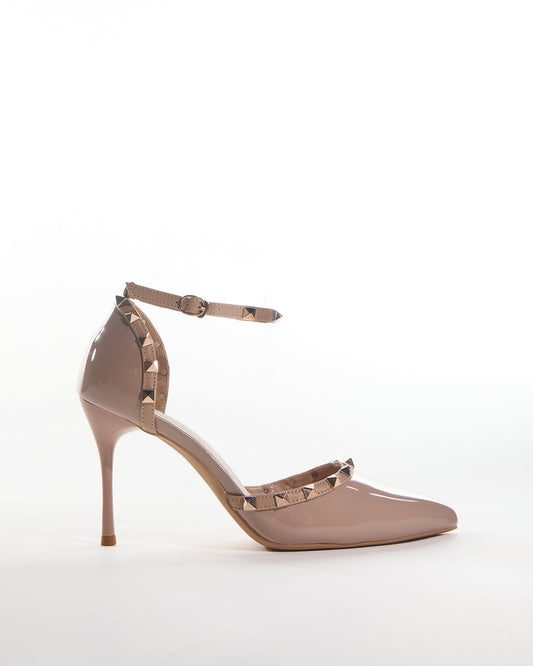 Nella Rivet Strap Pumps In Beige