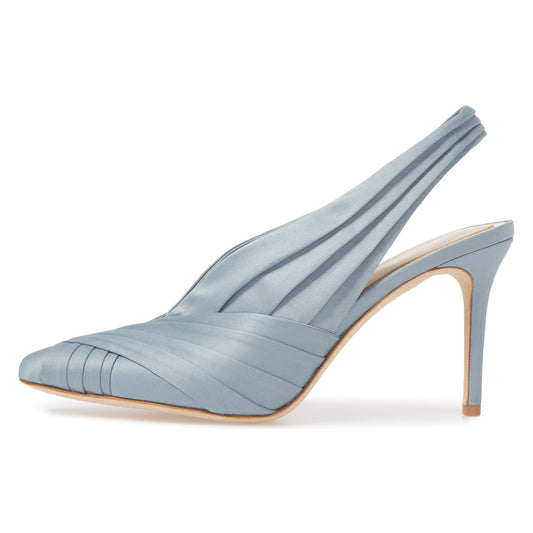 Light Blue Stiletto Heel Ruched Slingback Pumps
