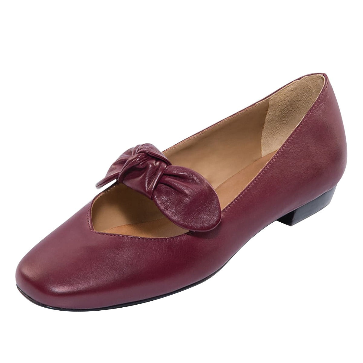 Burgundy Vegan Leather Bow Square Toe Women's Dress Flats