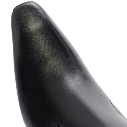 Black Square Toe Metallic Chunky Heel Zipper Knee High Boots for Women